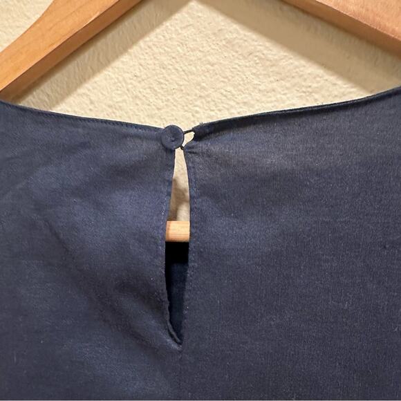 Theory Navy Blue Long Cinch Sleeve Linen Blend Top Blouse Large - Picture 7 of 13
